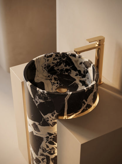 Grand Antique Marble Cylindrical Integrated Bathroom Sink | Solid Natural Stone Vanity Basin