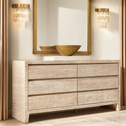 Travertine Entryway Cabinet  |Travertine Sideboard | 6-Drawer Dresser |Storage Cabinet