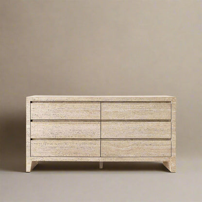 Travertine Entryway Cabinet  |Travertine Sideboard | 6-Drawer Dresser |Storage Cabinet