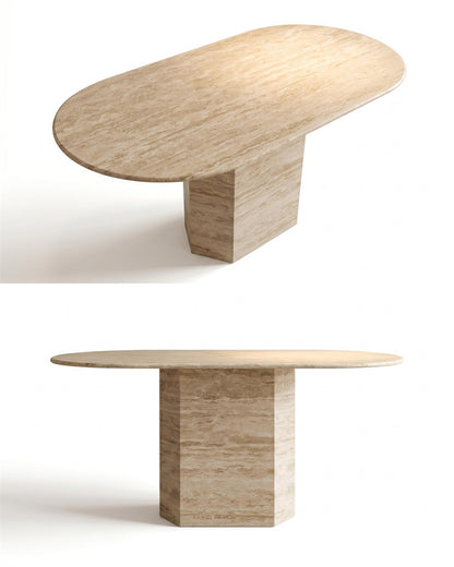 Natural Marble Beige Travertine T Dining Table