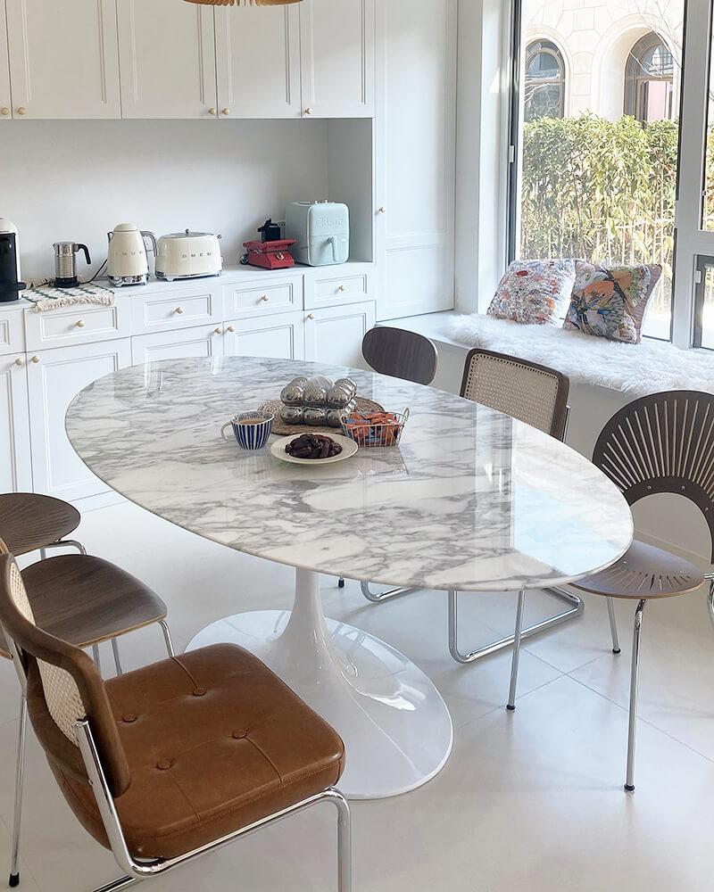 Natural Marble Tulip Oval Dining Table