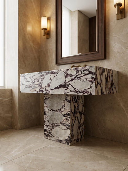 Natural Marble Pedestal Vanity with Single Sink
