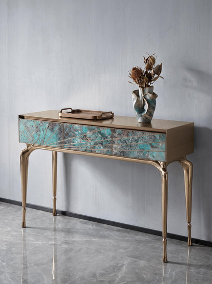Luxury Stone Inlay Console Table with Three Drawers | Custom Natural Stone Entryway Table