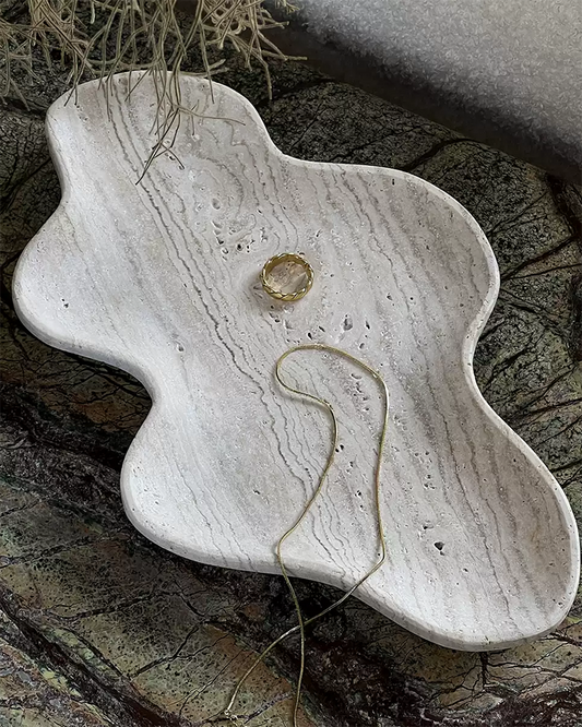 White Travertine Wave Storage tray