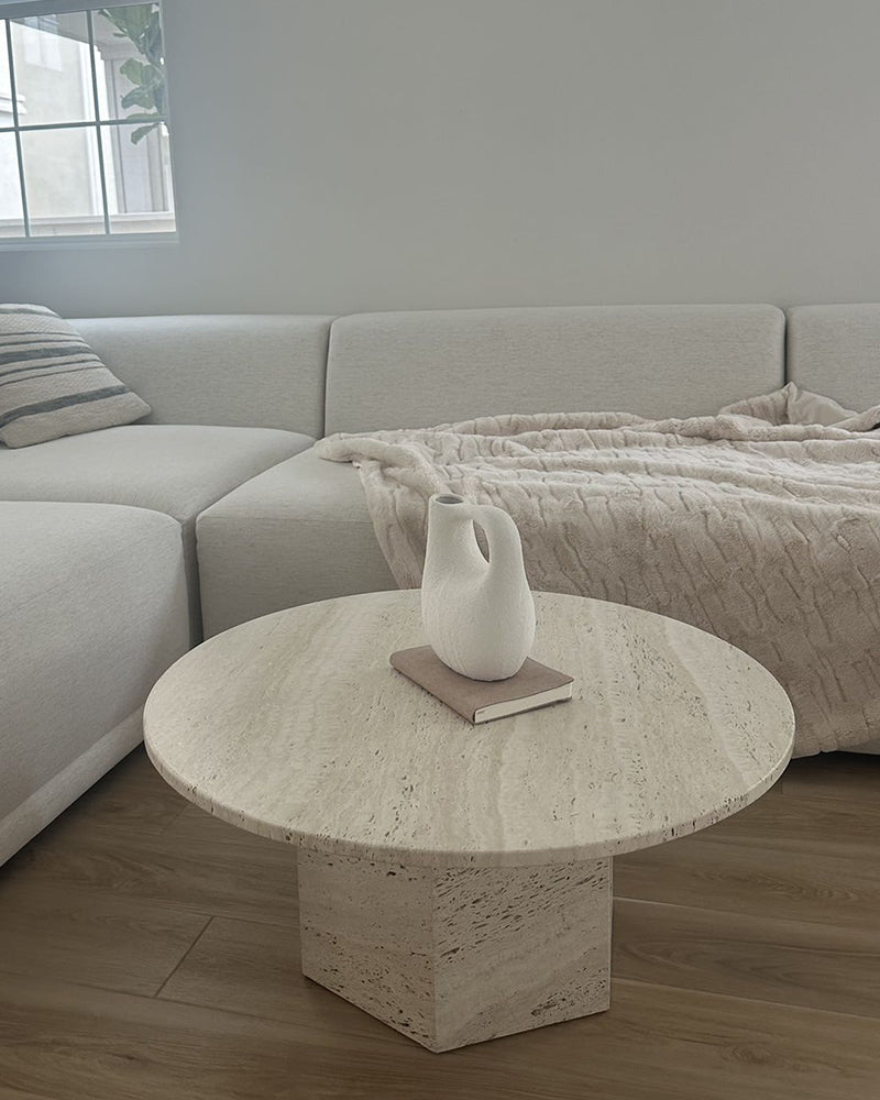 White Travertine Round Coffee Table