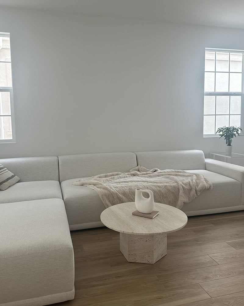 White Travertine Round Coffee Table