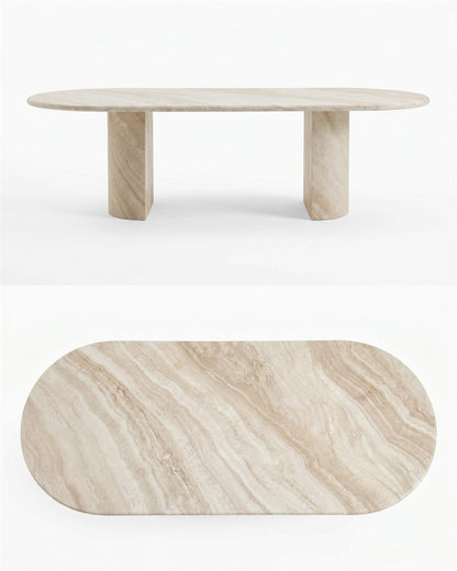 White Travertine Wave Dining Table - Semi-cyl Base