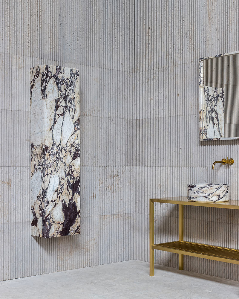 Luxury Calacatta Viola Marble Wall Mounted Bathroom Storage Tower with Five Open Shelves