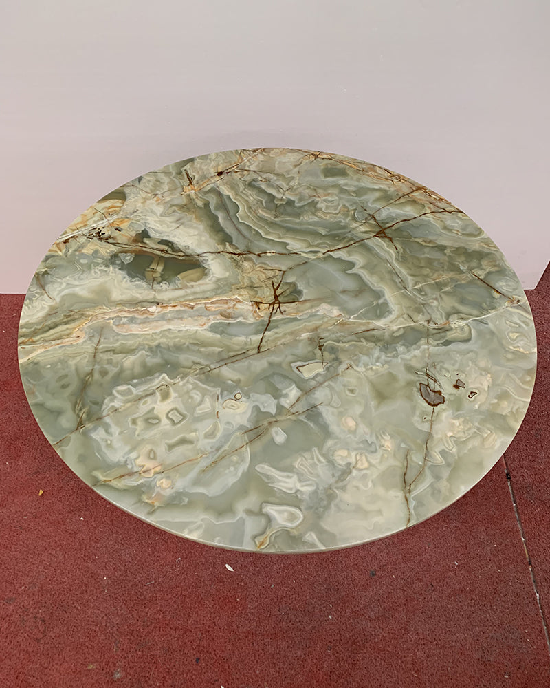 Natural Green Onyx Round Dining Table with Conical Base