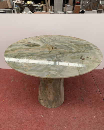 Natural Green Onyx Round Dining Table with Conical Base