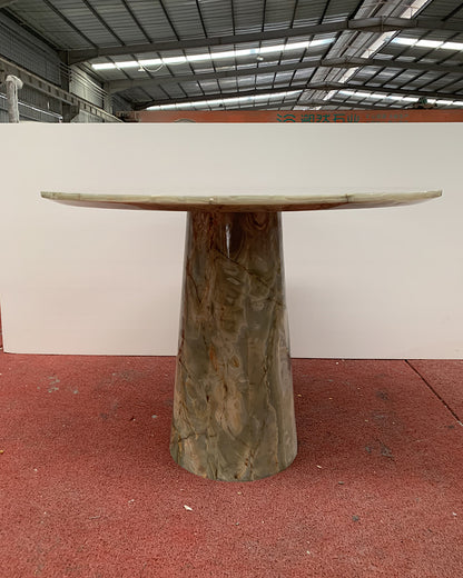 Natural Green Onyx Round Dining Table with Conical Base