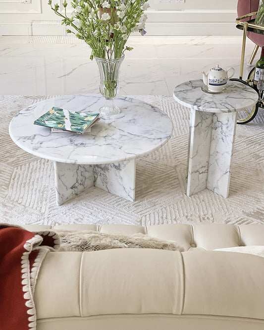 Natural Marble Round Coffee Table Set