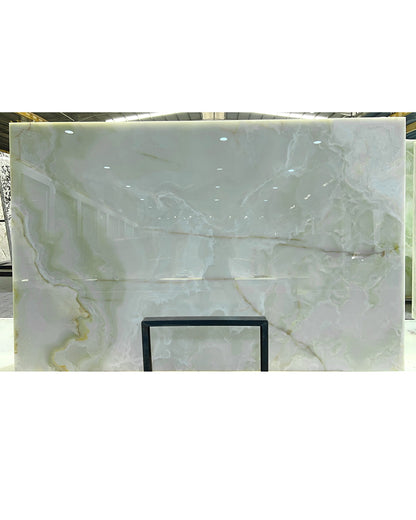 Round Green Onyx Dining Table with Hexagon Base