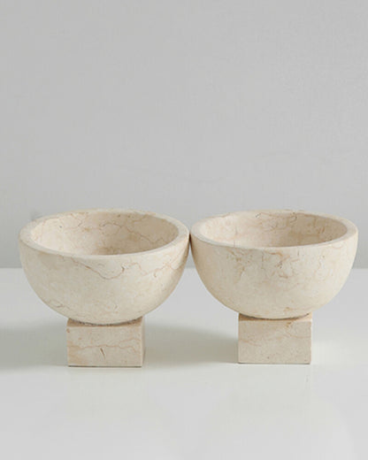 Marble Bowl | Limestone Storage 2 Pcs Set