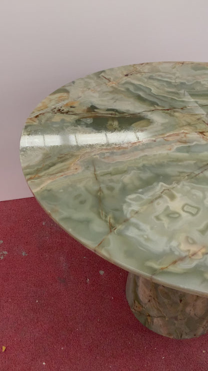 Natural Green Onyx Round Dining Table with Conical Base