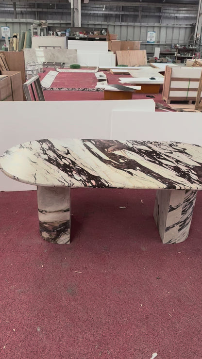 Natural Marble Calacatta Viola Dining Table - Semi-cyl Base