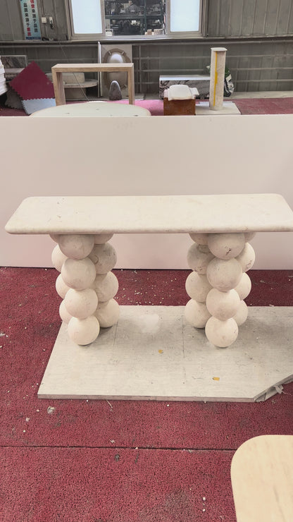 Natural Limestone Pearl Shape Base Console Table