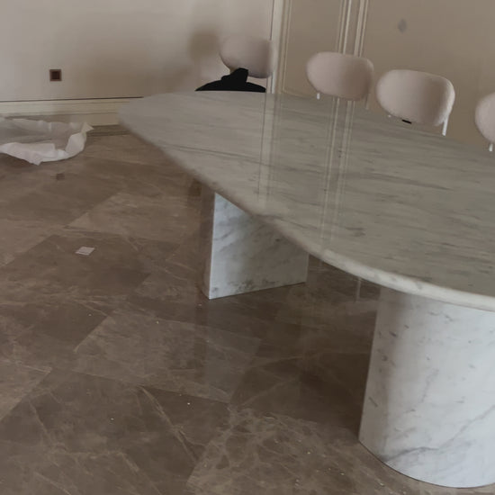 Natural Marble Carrara Marble Dining Table - Semi-cyl Base