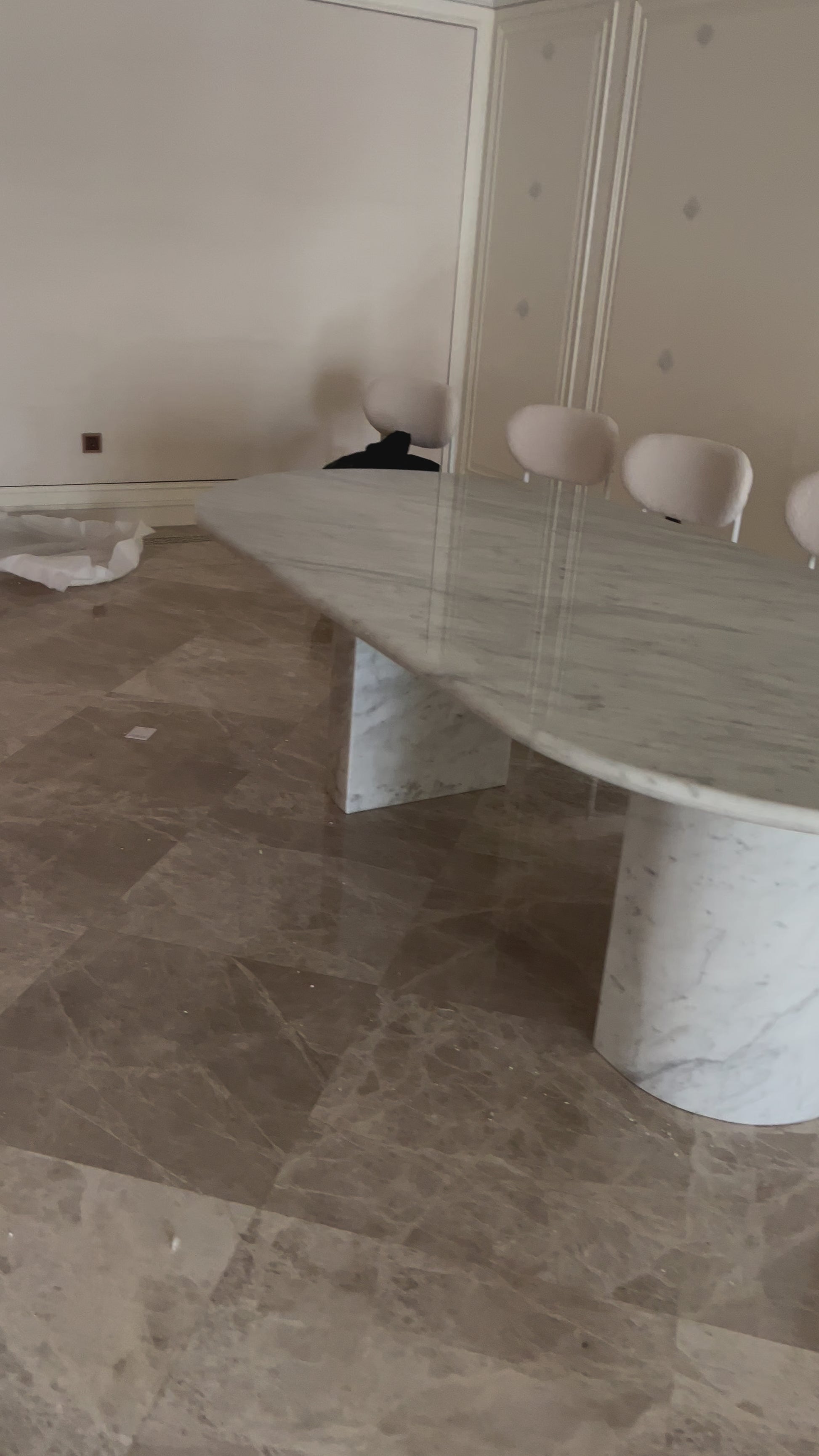 Natural Marble Carrara Marble Dining Table - Semi-cyl Base