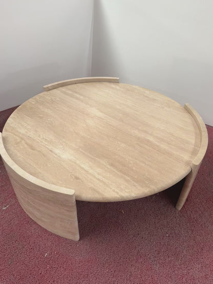 Natural Beige Travertine Cycle Round Coffee Table