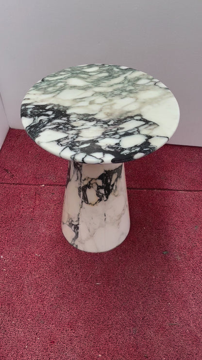 Calacatta Viola Marble Matte Tapered Base Side Table