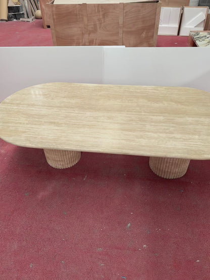 Beige Travertine Dining Table with Petal Base