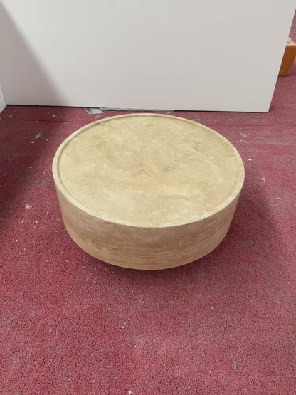 Beige Travertine Block Round Coffee Table