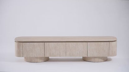 Luxury Beige Travertine TV Console with Rounded Corners & Double-Door Storage Cabinet 200cm