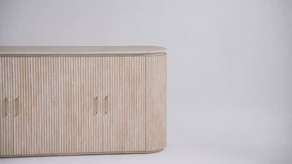 Luxury Beige Travertine Console Cabinet with Petal Edge & Double-Door Storage