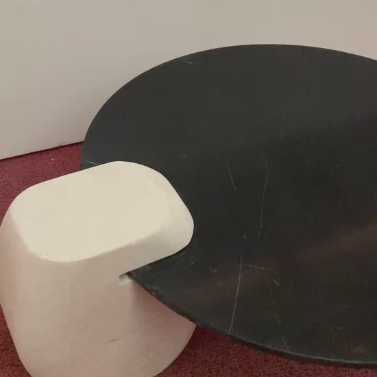 Nero Margiua Marble Coffee Table-White Travertine Block Base