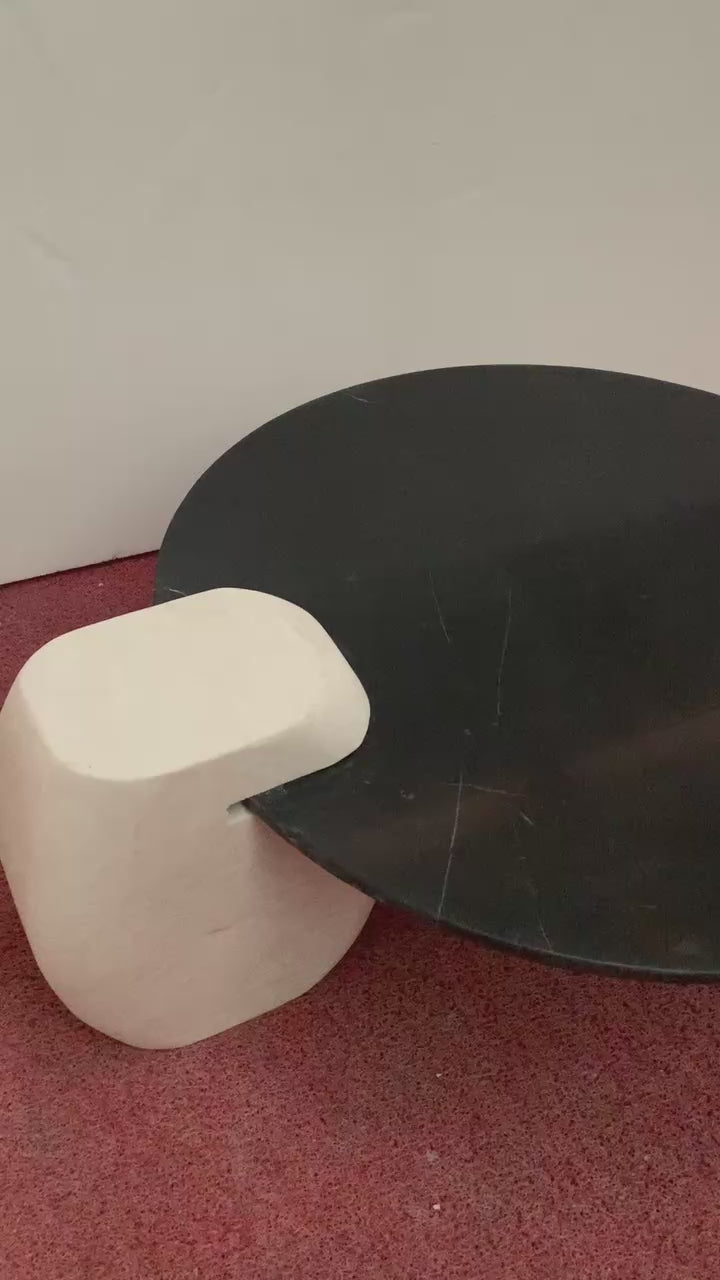 Nero Margiua Marble Coffee Table-White Travertine Block Base