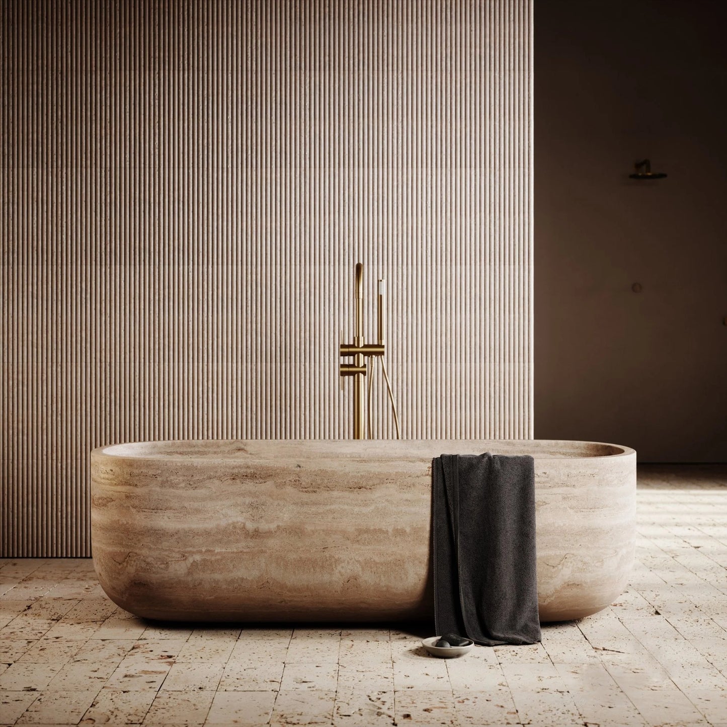 Beige Travertine  Bathtub | Stone Bathtub |Luxury Modern Bathtub