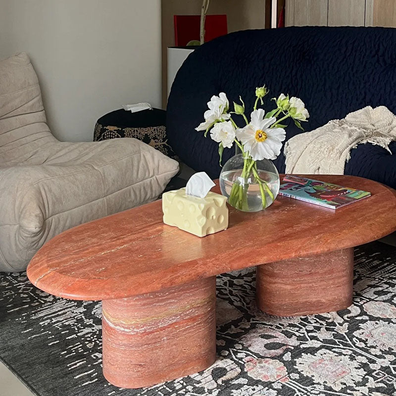 Red travertine coffee table